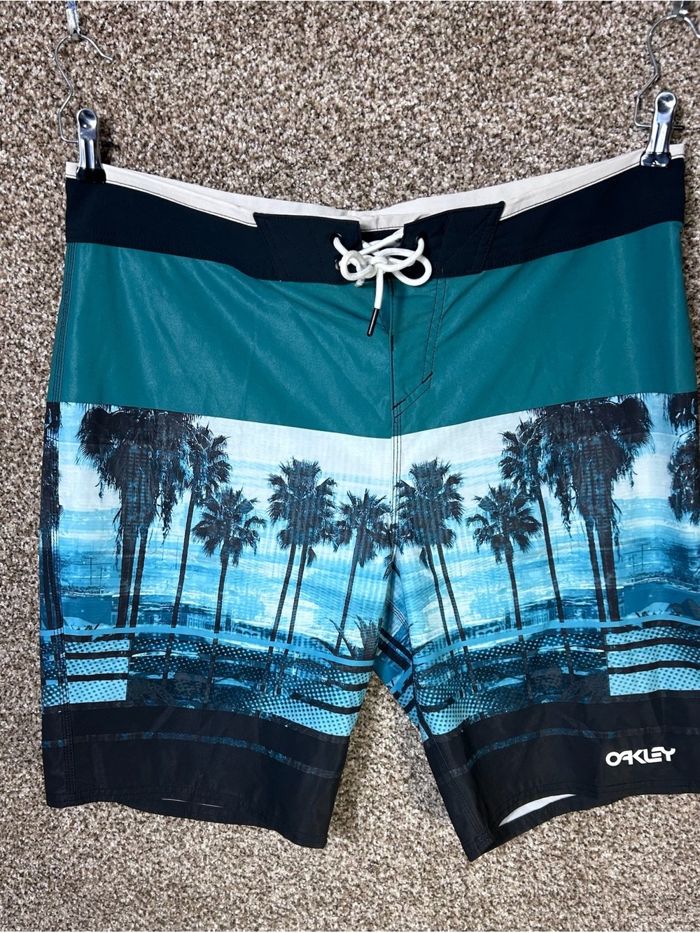 Oakley Teal and Black Palm-Print Men's Board Shorts